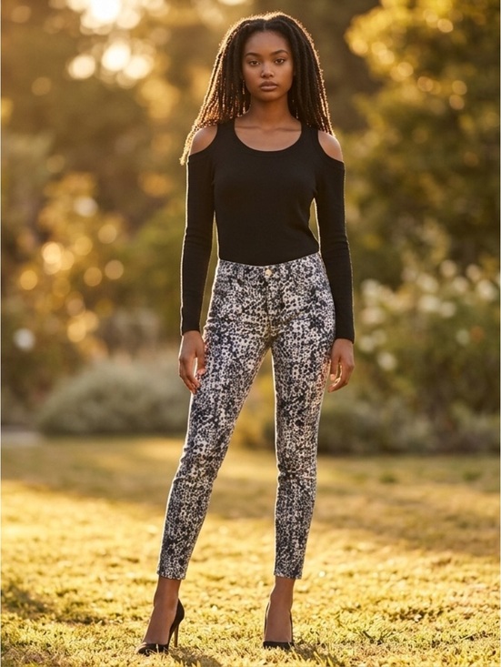 J Brand Denim - 28 J Brand Printed Mid-Rise Cropped Capri Jeans in Elysium